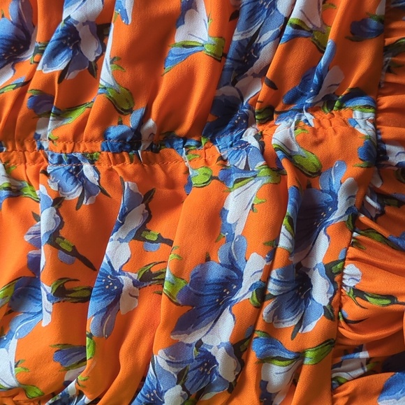 Parker Silk Floral Ruched Mini Dress Orange Purple Size 6 NWT - Picture 11 of 15